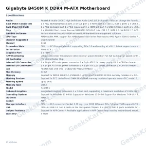 Gigabyte B450M K DDR4 M-ATX Motherboard