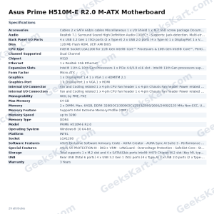 Asus Prime H510M-E R2.0 M-ATX Motherboard