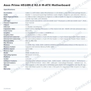 Asus Prime H510M-E R2.0 M-ATX Motherboard
