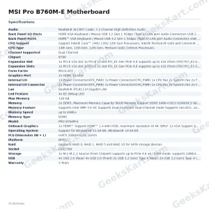 MSI Pro B760M-E Motherboard