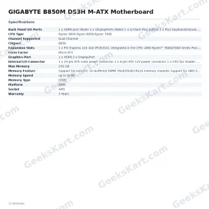 GIGABYTE B850M DS3H M-ATX Motherboard