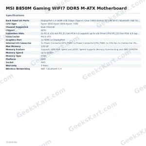 MSI B850M Gaming WIFI7 DDR5 M-ATX Motherboard