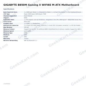 GIGABYTE B850M Gaming X WIFI6E M-ATX Motherboard