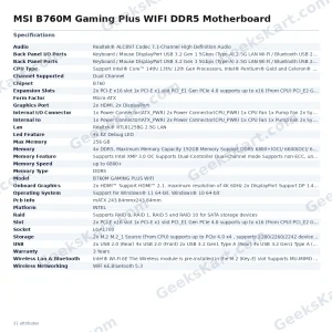 MSI B760M Gaming Plus WIFI DDR5 Motherboard