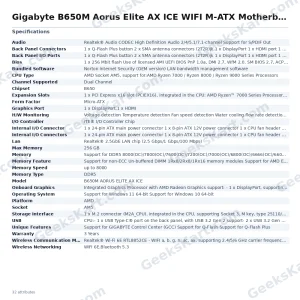 Gigabyte B650M Aorus Elite AX ICE WIFI M-ATX Motherboard