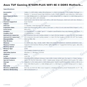 Asus TUF Gaming B760M-PLUS WIFI 6E II DDR5 Motherboard