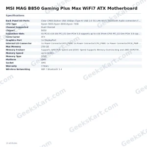 MSI MAG B850 Gaming Plus Max WiFi7 ATX Motherboard