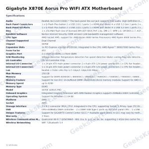 Gigabyte X870E Aorus Pro WIFI ATX Motherboard