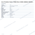 Acer Predator Vesta II RGB Silver 32GB (16GBx2) 6000MHz CL32 DDR5 RAM