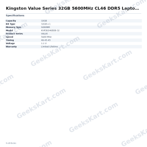 Kingston Value Series 32GB 5600MHz CL46 DDR5 Laptop Ram