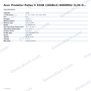 Acer Predator Pallas II 32GB (16GBx2) 6000MHz CL30 DDR5 RAM