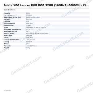 Adata XPG Lancer RGB ROG 32GB (16GBx2) 6600MHz CL32 DDR5 RAM