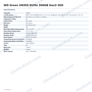 WD Green SN350 NVMe 500GB Gen3 SSD