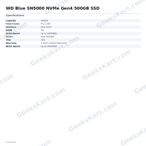 WD Blue SN5000 NVMe Gen4 500GB SSD