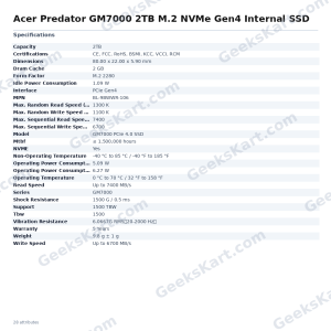 Acer Predator GM7000 2TB M.2 NVMe Gen4 Internal SSD