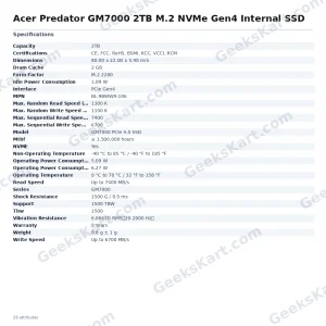 Acer Predator GM7000 2TB M.2 NVMe Gen4 Internal SSD