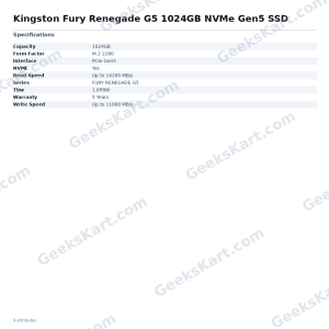 Kingston Fury Renegade G5 1024GB NVMe Gen5 SSD