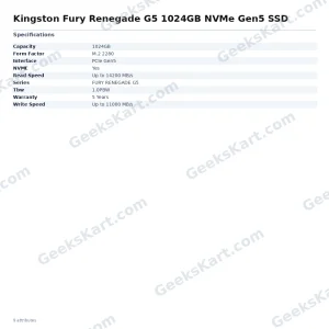 Kingston Fury Renegade G5 1024GB NVMe Gen5 SSD
