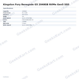 Kingston Fury Renegade G5 2048GB NVMe Gen5 SSD