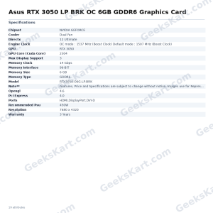 Asus RTX 3050 LP BRK OC 6GB GDDR6 Graphics Card