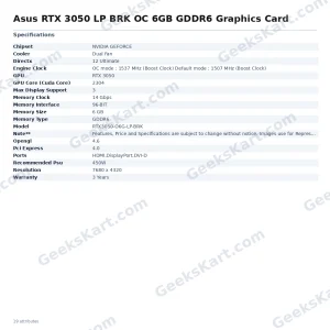 Asus RTX 3050 LP BRK OC 6GB GDDR6 Graphics Card