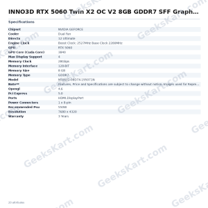 INNO3D RTX 5060 Twin X2 OC V2 8GB GDDR7 SFF Graphics Card