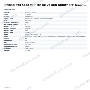 INNO3D RTX 5060 Twin X2 OC V2 8GB GDDR7 SFF Graphics Card