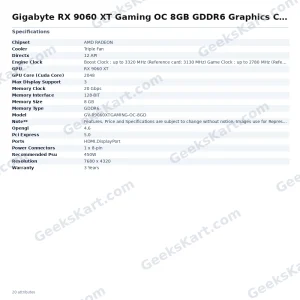 Gigabyte RX 9060 XT Gaming OC 8GB GDDR6 Graphics Card