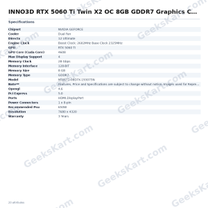 INNO3D RTX 5060 Ti Twin X2 OC 8GB GDDR7 Graphics Card