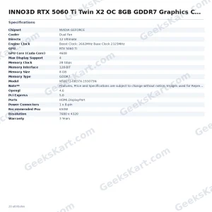 INNO3D RTX 5060 Ti Twin X2 OC 8GB GDDR7 Graphics Card