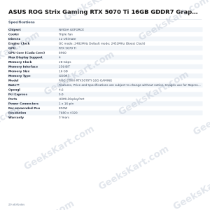 ASUS ROG Strix Gaming RTX 5070 Ti 16GB GDDR7 Graphics Card
