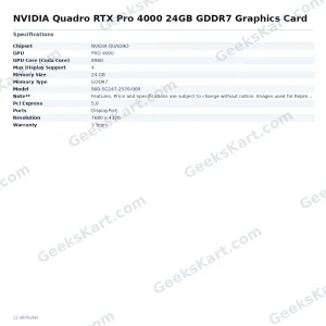 NVIDIA Quadro RTX Pro 4000 24GB GDDR7 Graphics Card