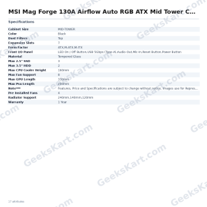MSI Mag Forge 130A Airflow Auto RGB ATX Mid Tower Case