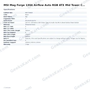 MSI Mag Forge 130A Airflow Auto RGB ATX Mid Tower Case