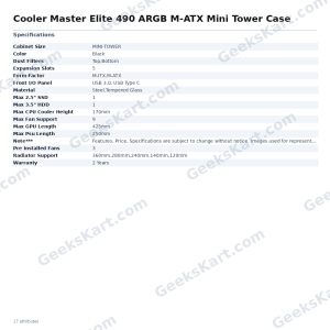 Cooler Master Elite 490 ARGB M-ATX Mini Tower Case