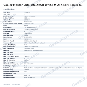 Cooler Master Elite 301 ARGB White M-ATX Mini Tower Case