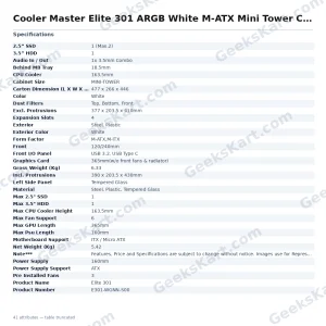 Cooler Master Elite 301 ARGB White M-ATX Mini Tower Case