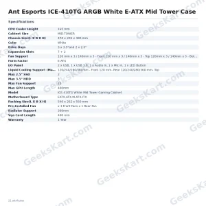 Ant Esports ICE-410TG ARGB White E-ATX Mid Tower Case