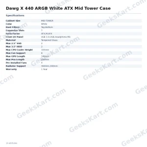 Dawg X 440 ARGB White ATX Mid Tower Case