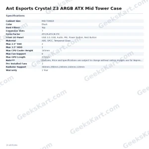 Ant Esports Crystal Z3 ARGB ATX Mid Tower Case
