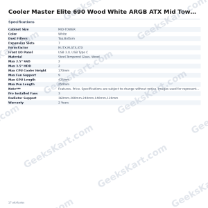 Cooler Master Elite 690 Wood White ARGB ATX Mid Tower Case