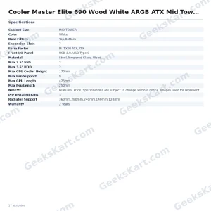 Cooler Master Elite 690 Wood White ARGB ATX Mid Tower Case