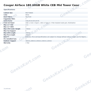Cougar Airface 180 ARGB White CEB Mid Tower Case