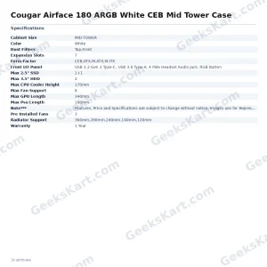Cougar Airface 180 ARGB White CEB Mid Tower Case