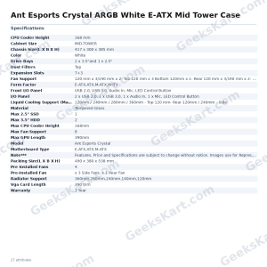 Ant Esports Crystal ARGB White E-ATX Mid Tower Case