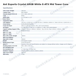Ant Esports Crystal ARGB White E-ATX Mid Tower Case