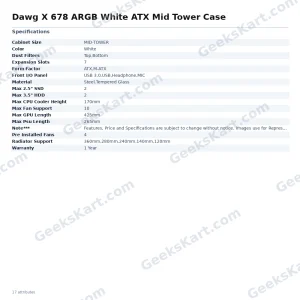 Dawg X 678 ARGB White ATX Mid Tower Case
