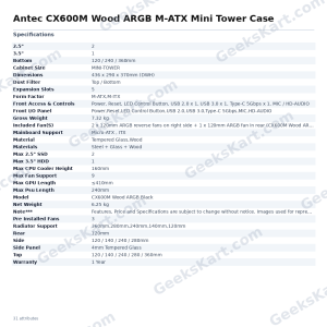 Antec CX600M Wood ARGB M-ATX Mini Tower Case