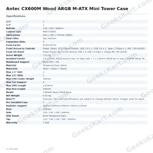 Antec CX600M Wood ARGB M-ATX Mini Tower Case