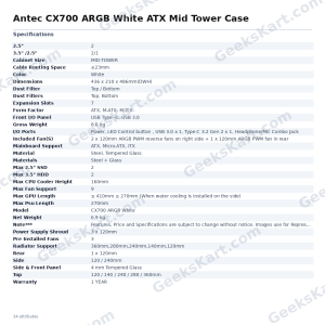 Antec CX700 ARGB White ATX Mid Tower Case